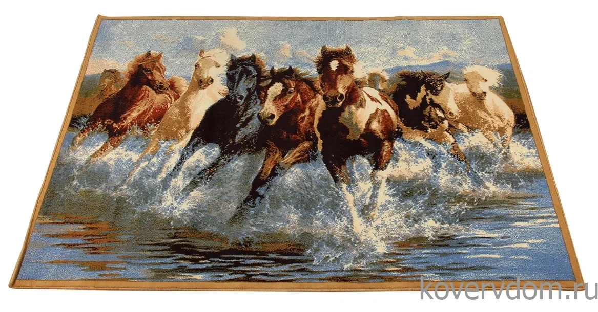 Шерстяной пейзажный ковер Hunnu 6S910 82 бегущие лошади